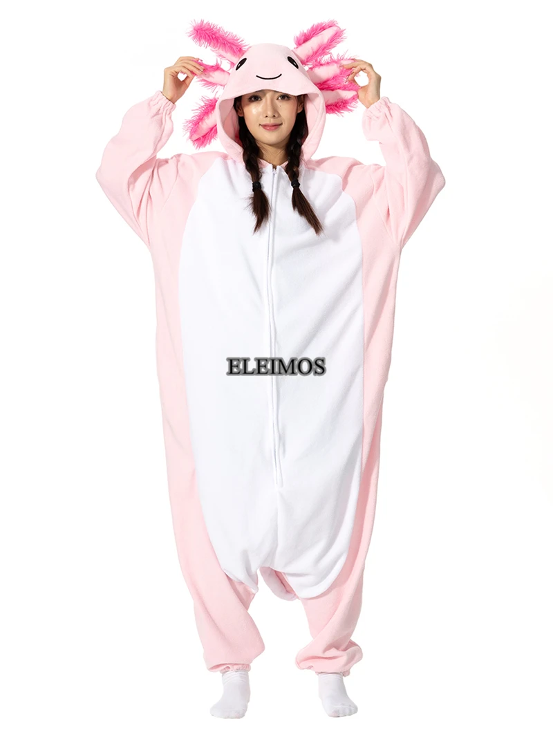 Adult Halloween Onesie Cartoon Pink Axolotl Pajamas For Women Animal Kigurumi Pyjamas Homewear Cosplay Party Costume