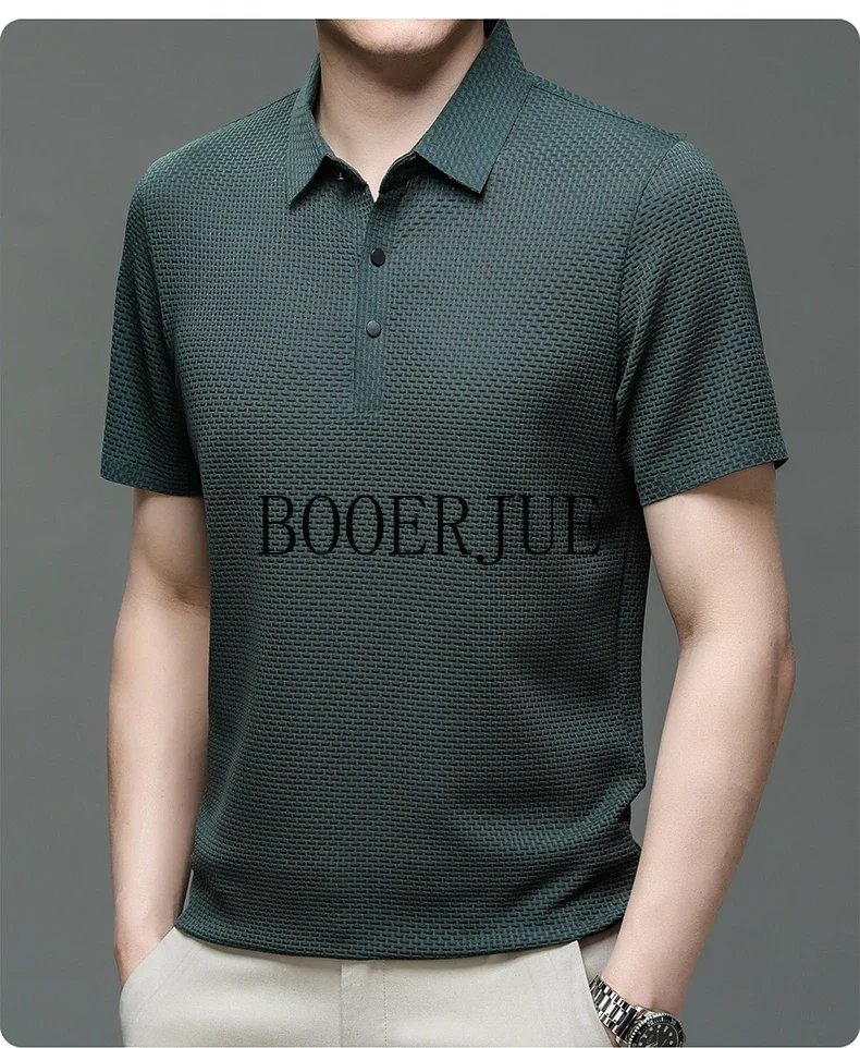 Atmungsaktives Business-Mode-T-Shirt für Herren, Markenkleidung, Sommer 2026 Neu, Herren-Lop-up-Hohlkragen-Kurzarm-Polo-T-Shirt aus Eisseide – Detail 30