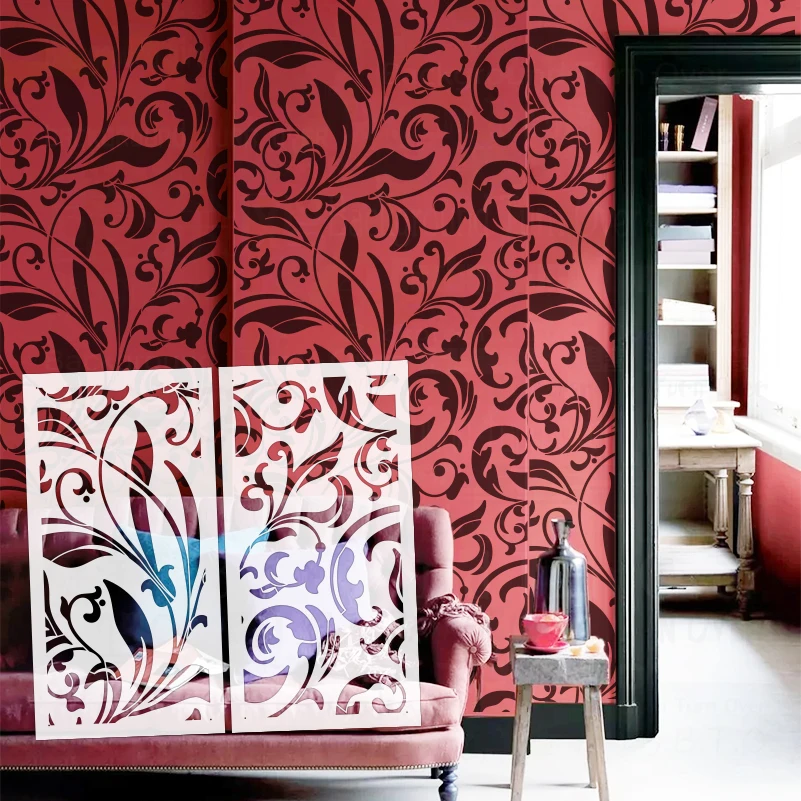 50cm - 90cm Stencil For Painting Wall Decorative Template To Floral Leafy Curving Vines Leaf Swirling Tendrils Damask S567