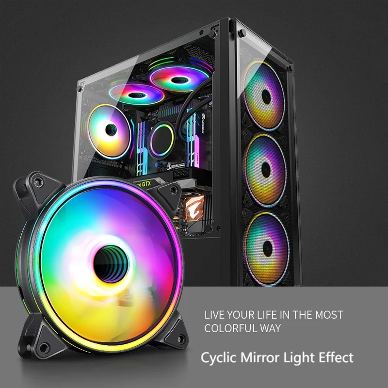 TEUCER SF-06 5V 3PIN 120mm PC Case Cooler 12025 Chassis Fan Dual Aurora Circulate Mirror Light Effect ARGB Computer Case Fan