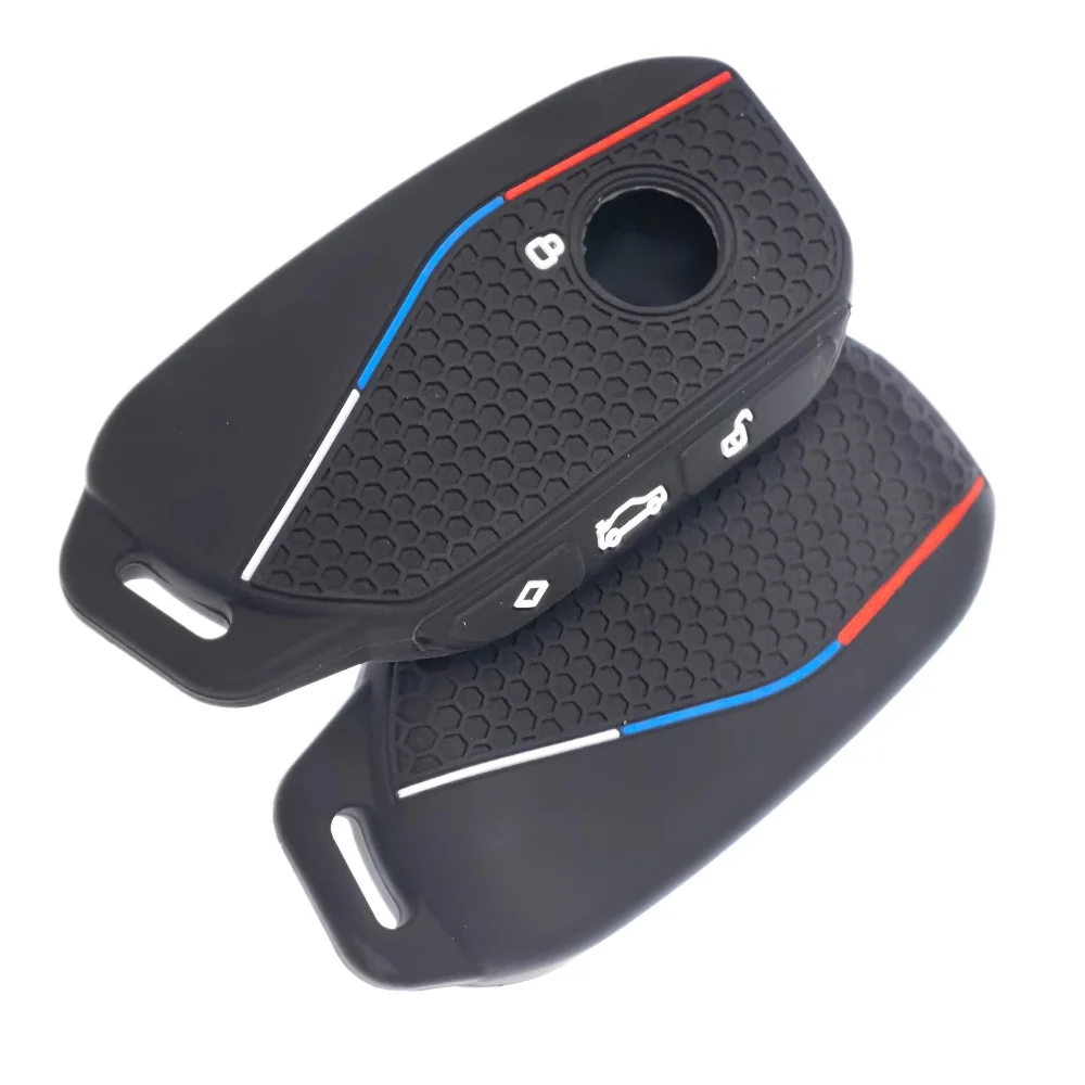 Silicone Car Key Cover Bag for BMW Series 7 735i 740Li X7 X1 U11 2023 I7 G07 LCI XM Shell Case Keychain Protector Accessories
