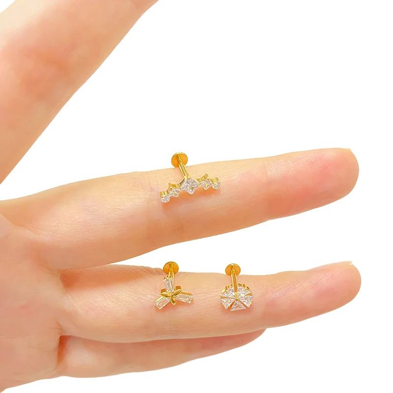 Titanium Ear Studs Earrings with CZ Paved Top