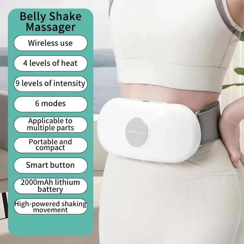 Electric Belly Shaking Massager Portable Wireless Abdominal Massage Belt Machine with Vibration Multi Modes Heated Fat Burner