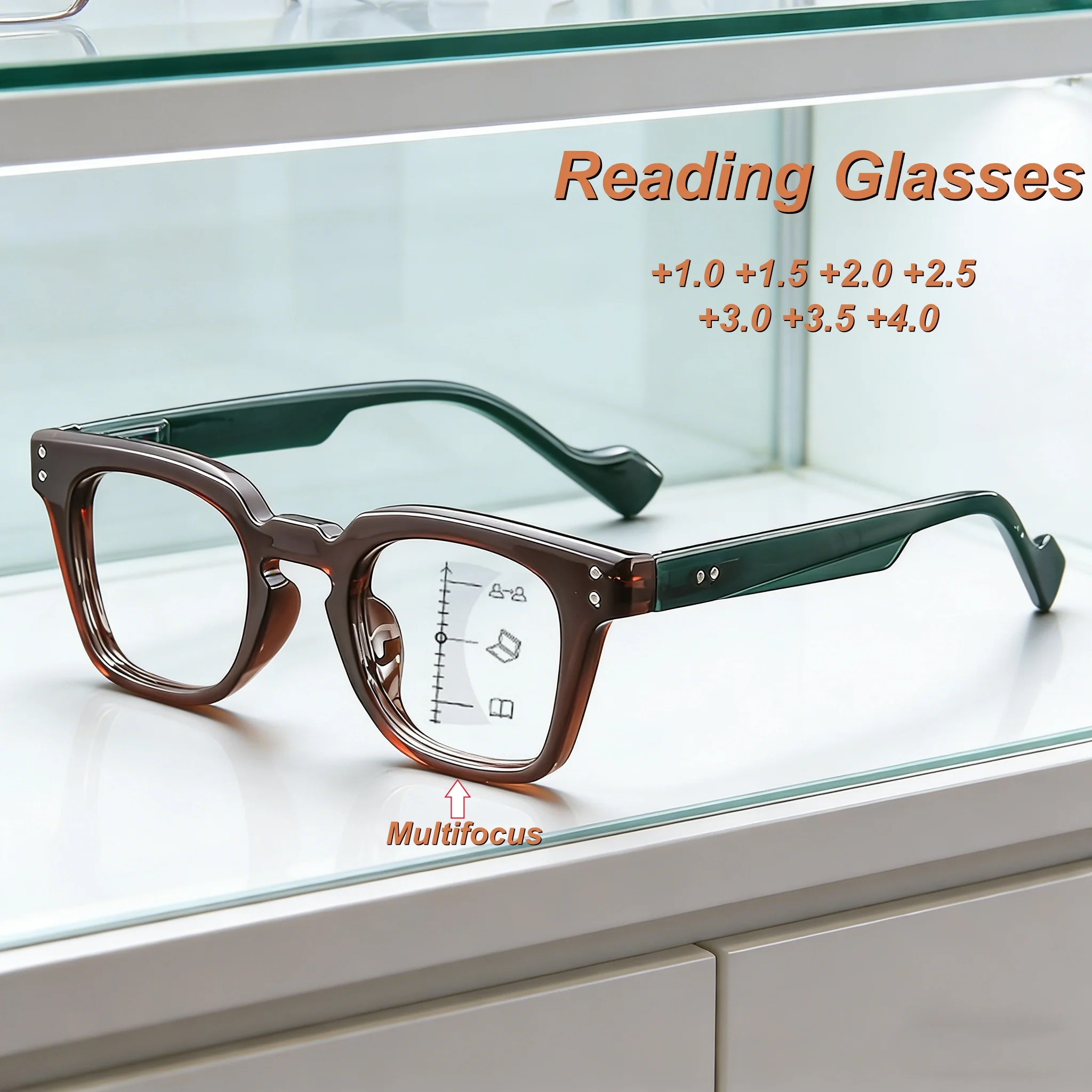 

2026 New Fashionable HD Multifocus Square Frame Men's Reading Glasses Retro Neutral High Quality Anti Blue Light Glasses