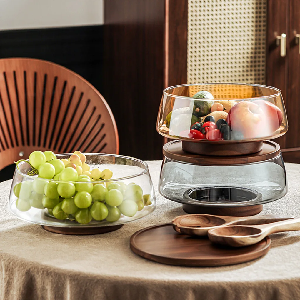 

Glass Bowl With Acacia Wood Platter Lid Appetizer Display Snacks Salad Bowl With Lid large ze A