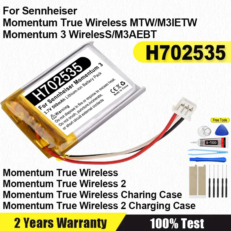Nueva batería de auriculares inalámbricos de 3,7 V 500mAh para Sennheiser Momentum True Wireless 2/3/4/MTW/M3IETW/M3AEBT M3 funda de carga inalámbrica