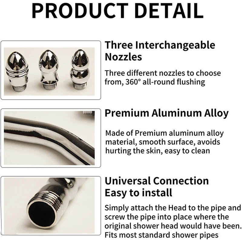 فوهة حقنة شرجية معدنية، 3 رؤوس منظف حقنة شرجية للاستحمام، تنظيف تنظيف دش المياه المحمول