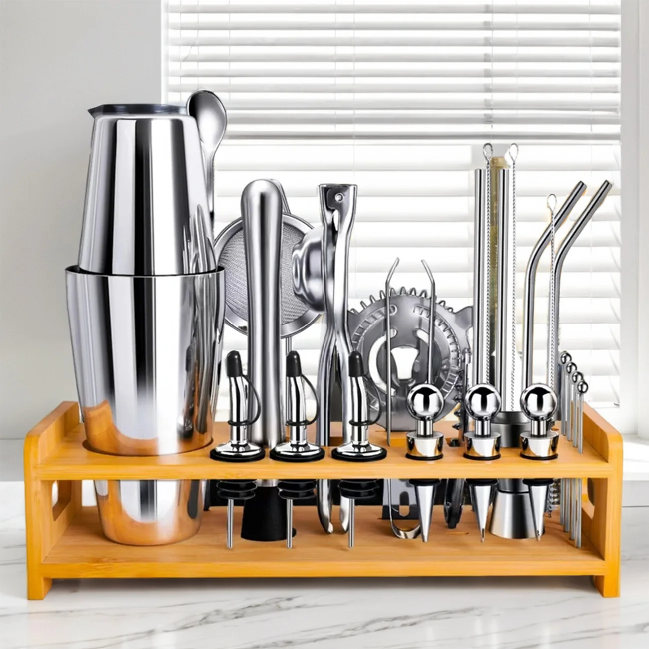 

Boston Shaker Set with Bamboo Stand - Home Bar Cocktail Tools Cross-border Hot Sale