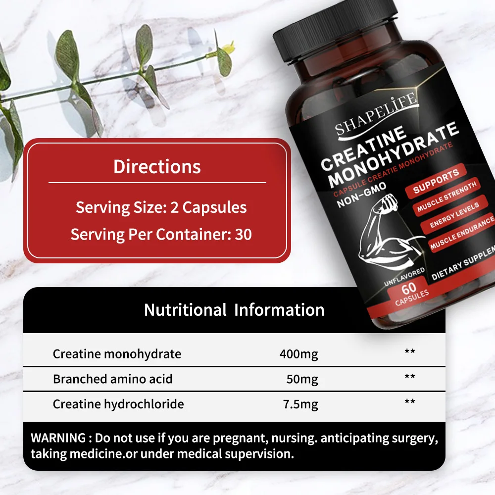 Creatine Monohydrate Capsules 3500 mg, male muscle supplement Performance Keto-Friendly Adult Nutritional Supplement