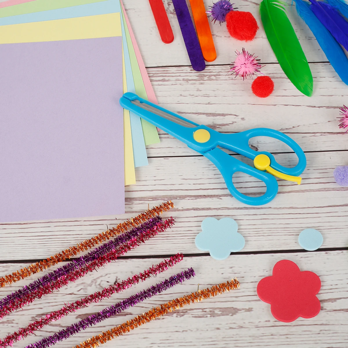 Kids Creative Plush Stick Pompoms Rainbow Colors Feather Eyes Sticker Educational DIY Toys Handmade Art Craft Devoloping Toys