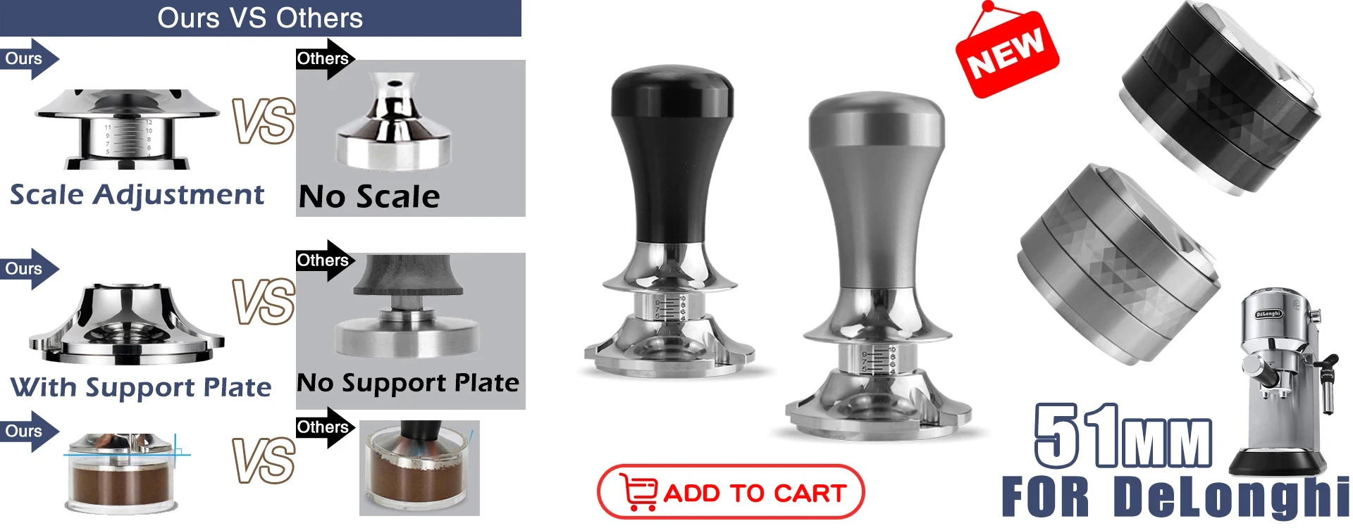 51mm Kaffee-Siebträger ohne Boden mit Holzgriff für Delonghi Dedica EC680 EC685 Ersatz-Filterkorb Barista-Zubehör – Detail 3