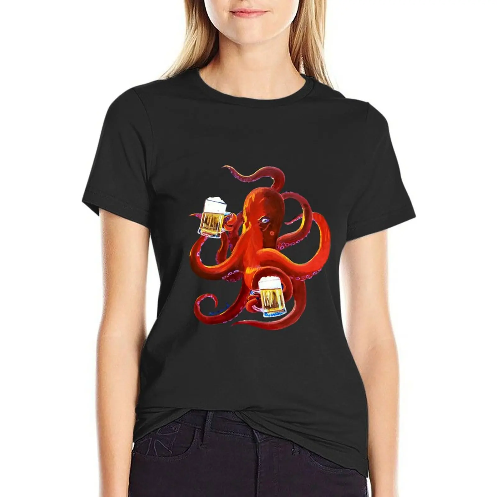 Octopus Painting, Red Octopus Drinking Beer, Animals and Beer, Octopus Art, Dining Room Painting, Funny Beer Poster, Man T-Shirt