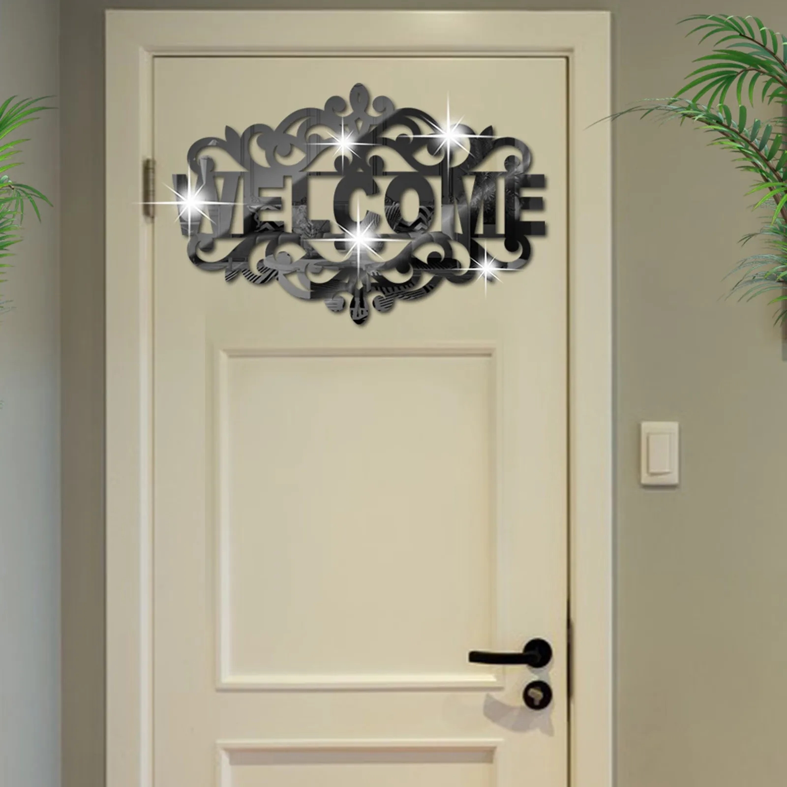 WELCOME Signs Entrance Home Logo 3D Acrylic Door Plate Mirror Wall Stickers Home Workroom Decoration Stickers