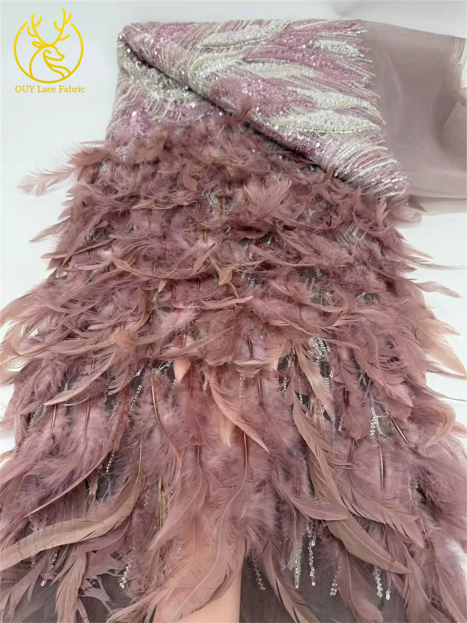 Luxuriöser 3D-Spitzenstoff mit Federperlen, 2026, hochwertiger afrikanischer nigerianischer Pailletten-Spitzenstoff, Kleid, Nähen, Premium-kundenspezifischer Stoff