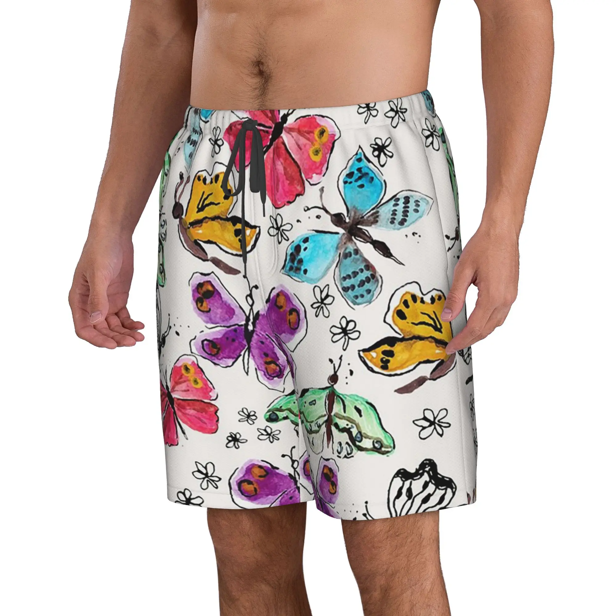 Colorful Butterfly Watercolor Painting Art Trunks Beach Board Shorts Casual Quick Dry Swim Summer Men Pants