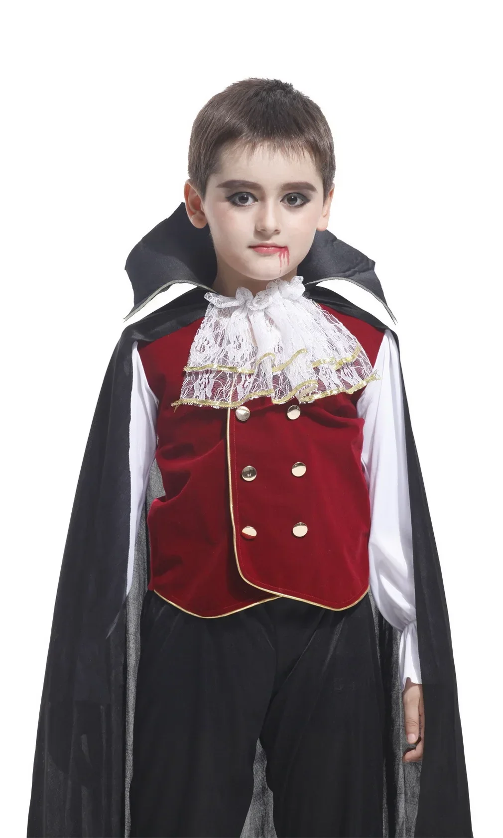 Kleinkinder Jungen Vampir-Teufel-Kostüm Samtweste Umhang Hosen-Set Halloween Karneval Schule Cosplay-Outfit – Detail 3