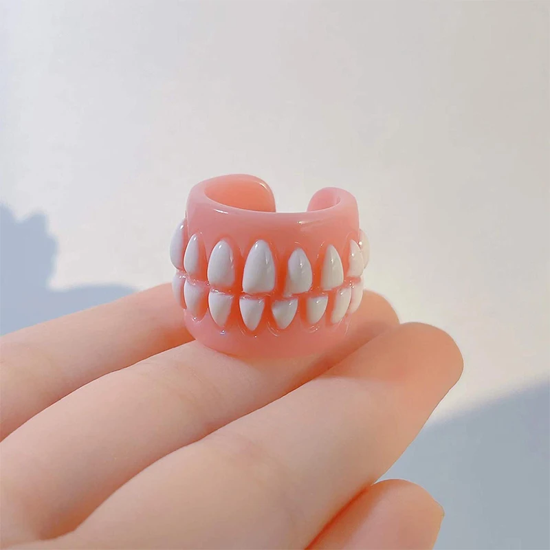Funny Tooth Gum Opening Rings Creative Punk Rock Tooth Rings Fashion Party Jewelry