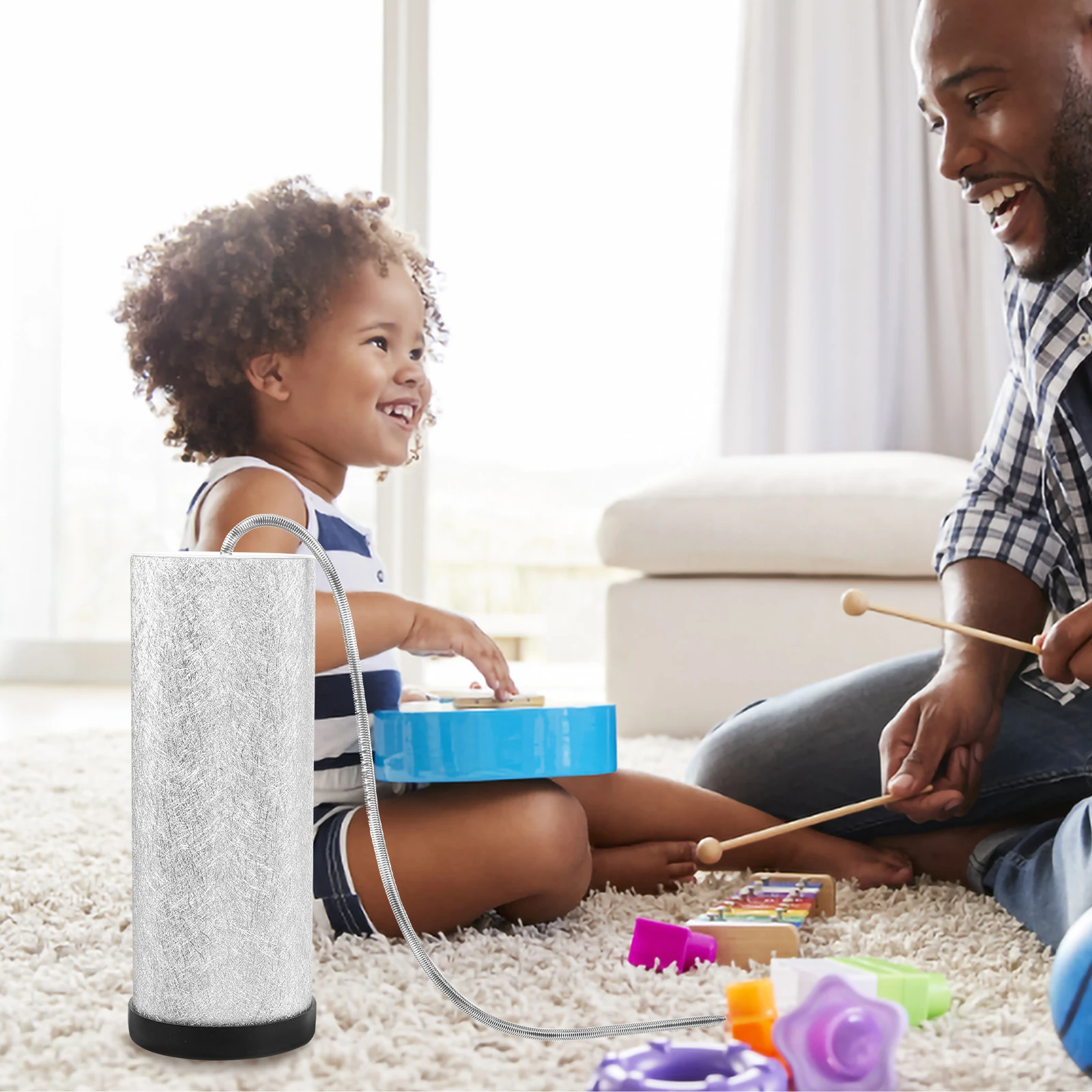 Tambor de trueno, instrumento Musical, superficie lisa plateada, uso largo, enseñanza de música, sensorial, tormenta, juguetes de tambor de primavera, sonido de percusión