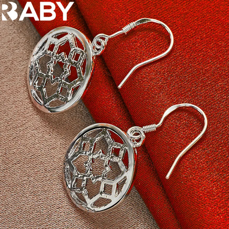 

URBABY 925 Sterling Silver Round Flower Drop Earrings For Women Earring Fashion Wedding Party Jewelry Wholesale