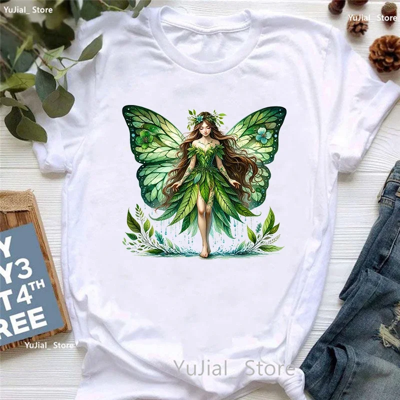 Watercolor Forest Fairies Printed T Shirt Girls Butterfly Fashion Tshirt Women Summer Tops Tee Shirt Femme Harajuku Shirt