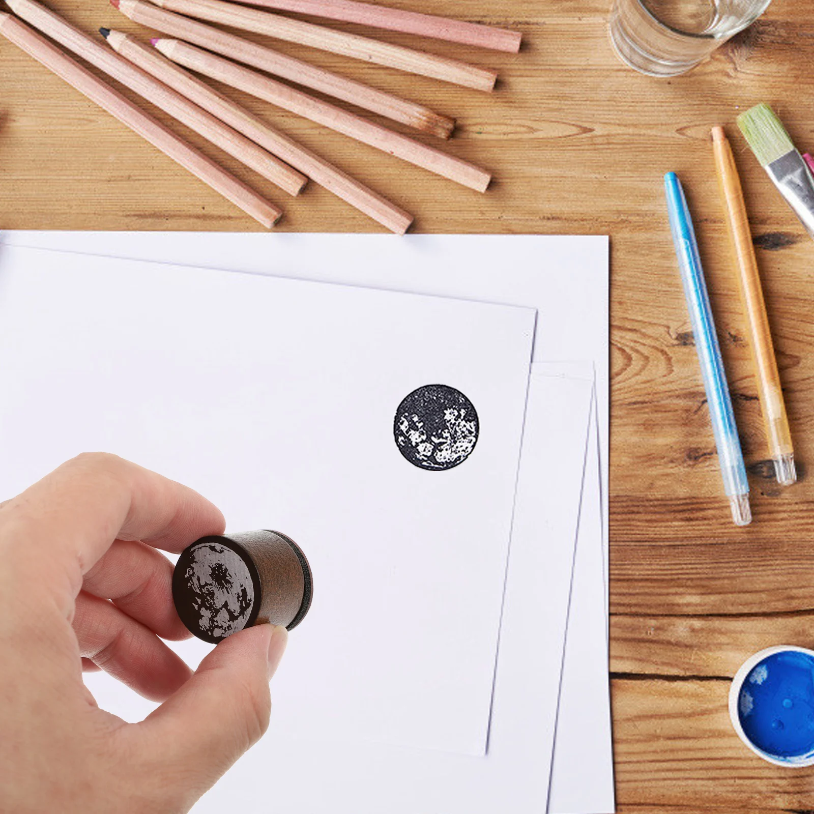 

7pcs Moon Phase Wooden Stamp Retro Crafts Decoration Scrapbook Stamps DIY Printing Tools For Albums Journaling Cards Labels