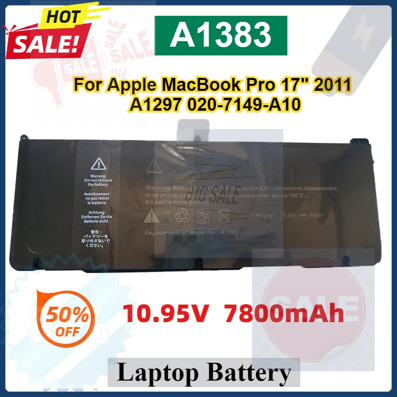 

Новый аккумулятор A1383 для ноутбука Apple MacBook Pro 17" 2011 A1297 020-7149-A10 MC725LL/A MD311LL/A MB604LL/A 10,95 В 7800 мАч