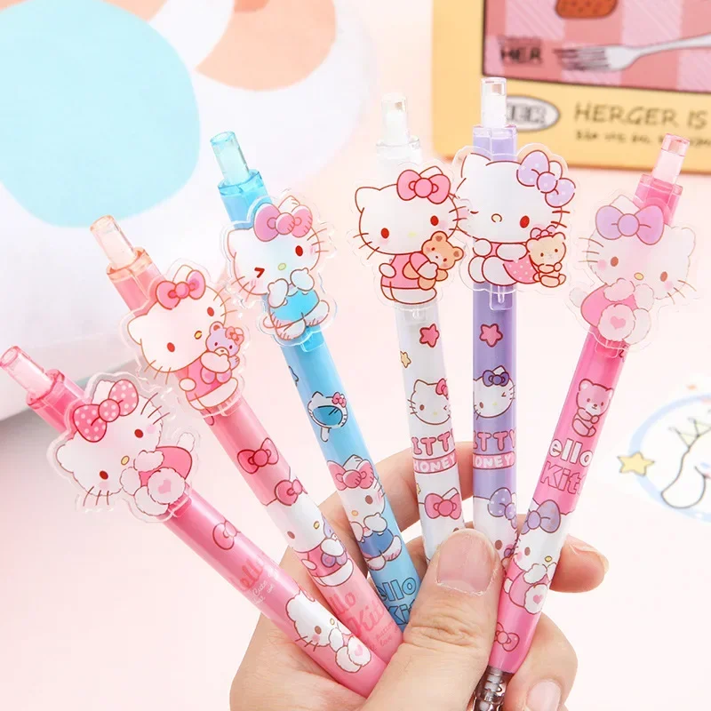 Imagem -03 - Sanrio 48 Peças Caneta Gel Kawaii Olá Kitty Acrílico Remendo Caneta 0.5 Preto Estudante Exame dos Desenhos Animados Caneta Escola Escritório Papelaria Atacado