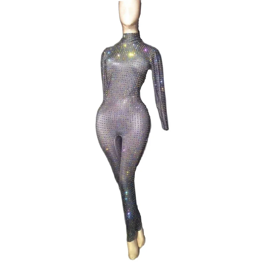 

Sparkling Women Rhinestone Jumpsuit Crystal Skinny Party Pole Dance Drag Queen Outfit Club Stage Catwalk Show Dance Costume