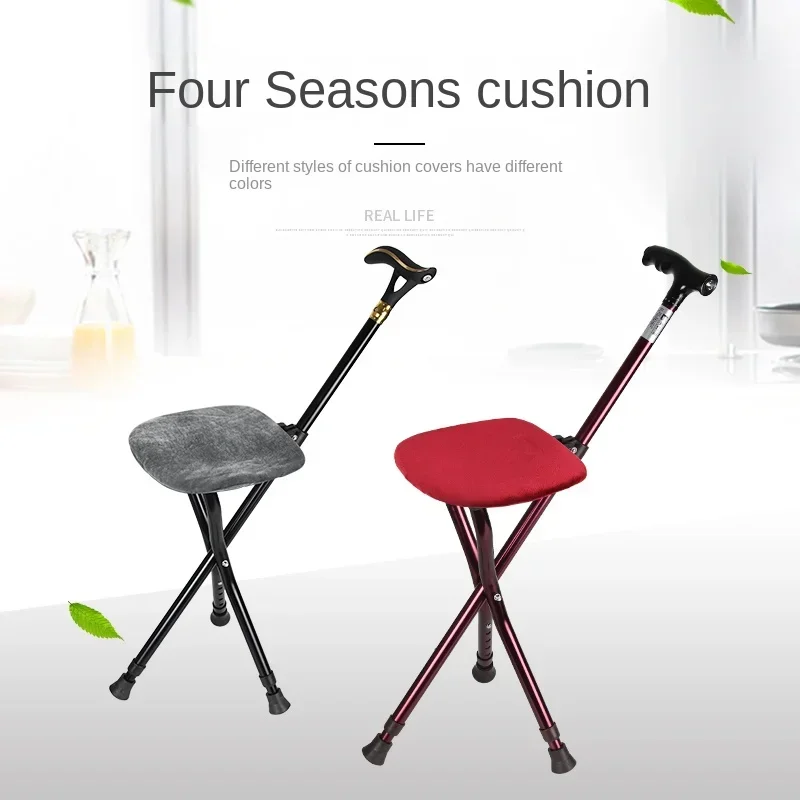 

Foldable Crutches Stool with Lamp, 3-Legged Chair, Alarm Button, Ultra-Light Non-Slip Cane, Elderly Support, Illuminated Crutch