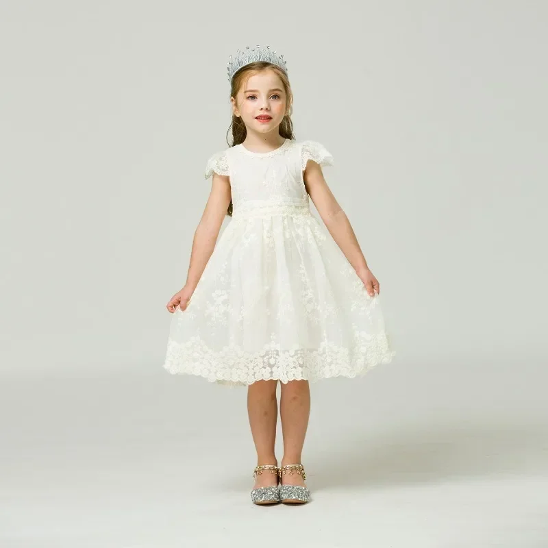 Fashion Girls Dress for White Short Sleeve Lace Princess Dress for 3-8Y Girls Elegant Dress Vacation Party Daily Casual Clothing