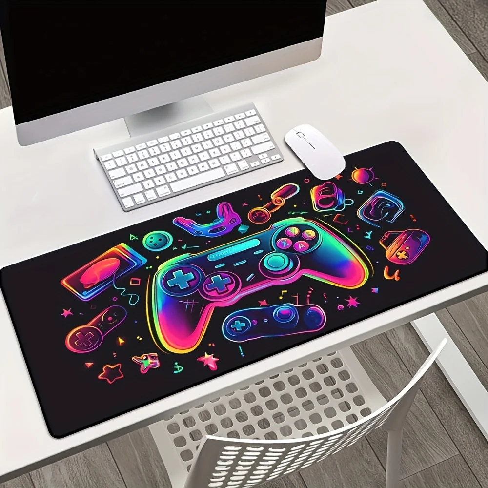 1pc Glowing Game Controller Pattern HD Printed Mouse Pad, Desktop Mat, Multi-Functional XXL Mouse Pad, Keyboard Gaming Mouse Pad, Office Computer PC Gamer Desk
