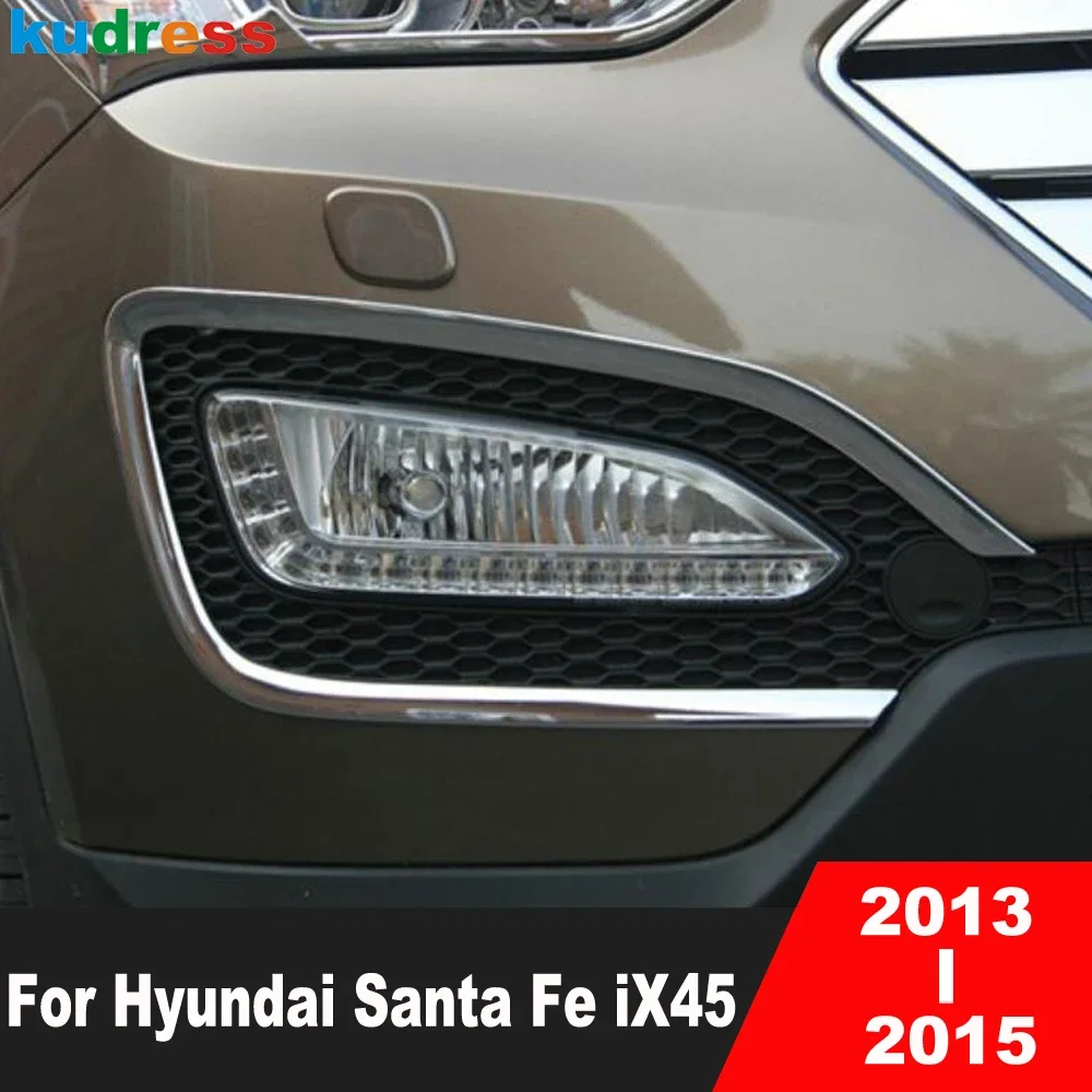 For Hyundai Santa Fe IX45 2013 2014 2015 Chrome Car Front Fog Light Lamp Cover Trim Head Foglight Bezel Trims Accessories