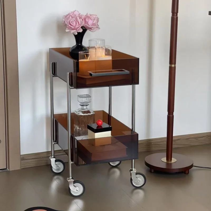 

​ ​ Современные акриловые мобильные журнальные столики, модные двойные полки, диван для гостиной, приставные столики, кофейная мебель Stolik Kawowy FYCT ​ ​