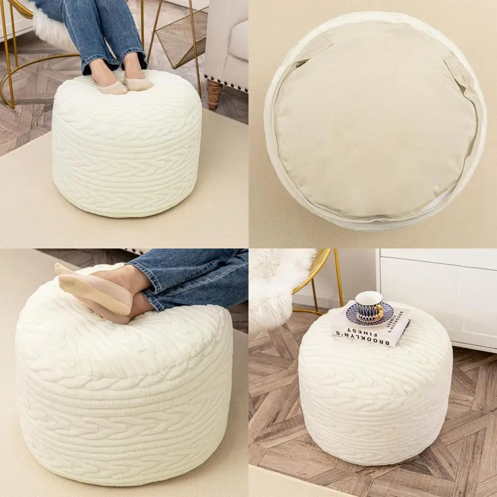 

Круглый пуф 20 x 20 x 14 дюймов, в стиле бохо, для домашнего декора, кремово-белое кресло-мешок для гостиной или спальни