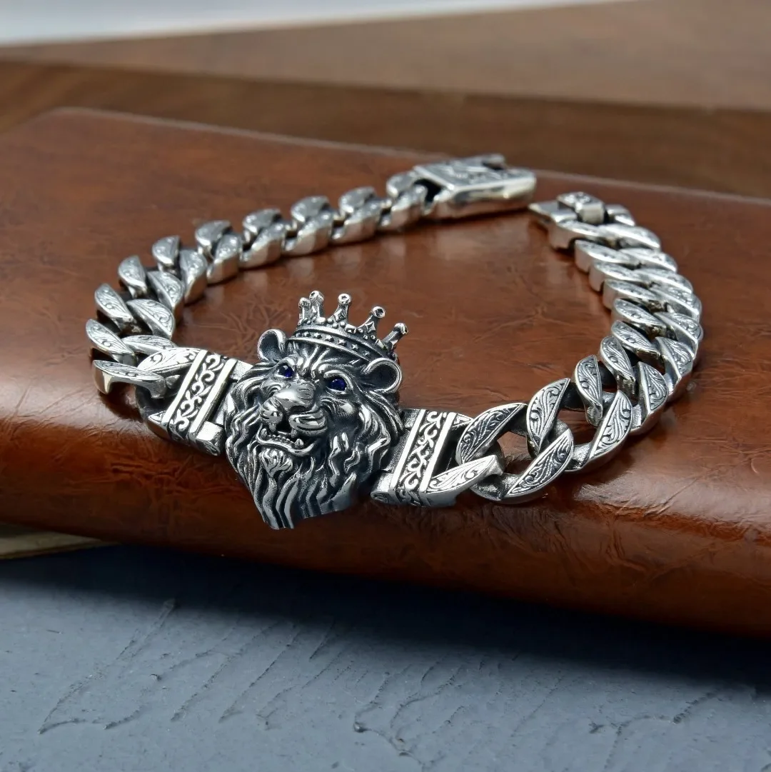 New Silver Color Vintage Dominant Lion Bracelet Men's Fashion Punk Rock Hip Hop Versatile Gift Accessories Jewelry