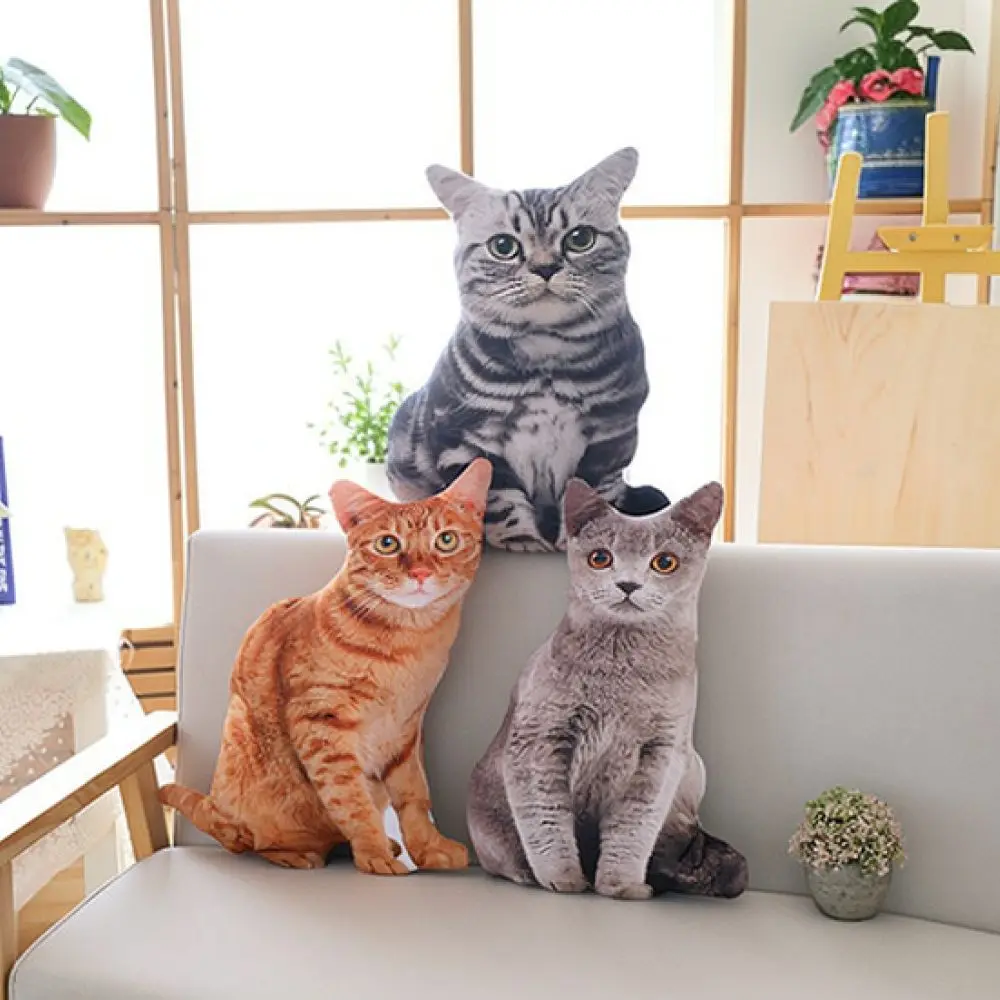 Realistic Stuffed Cat Pillow Soft Plush Kitten Toy Cartoon Animal Cushion Comfortable Nap Support Home Decor