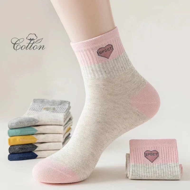 6 Pair 1 Lot Women's Socks Sweat Solid Comfortable Middle Tube Autumn Winter Sports Cotton Wicking Cute Love Stocking Breathable