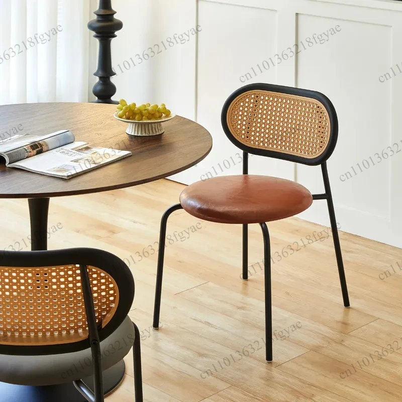 Nordic Vintage Stackable Dining Chair With Breathable Woven Plastic Back, Retro Seat For Home, Restaurant & Hotel Use