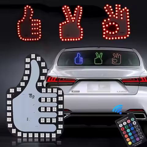 Funny Car Middle Finger Light with Remote Road Car LED Hand Gesture Sign Light Funny Warning Light with Remote for Rear Window