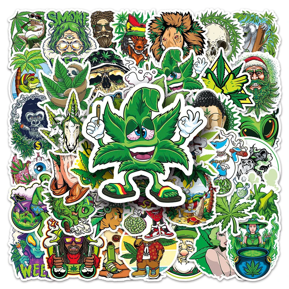 10/30/50pcs Funny Characters Leaves Weed Stickers Cool Smoking Sticker Waterproof DIY Notebook Phone Car Cartoon Graffiti Decals