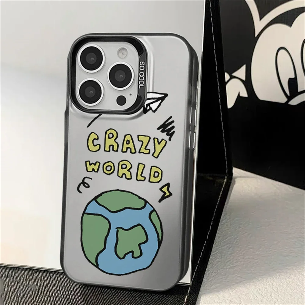 Funny Graffiti Crazy World Case for iPhone 16 12 13 mini 11 14 15 Pro Max Xs XR 8 Plus Dual Layer Hard IMD Plastic Laser Cover