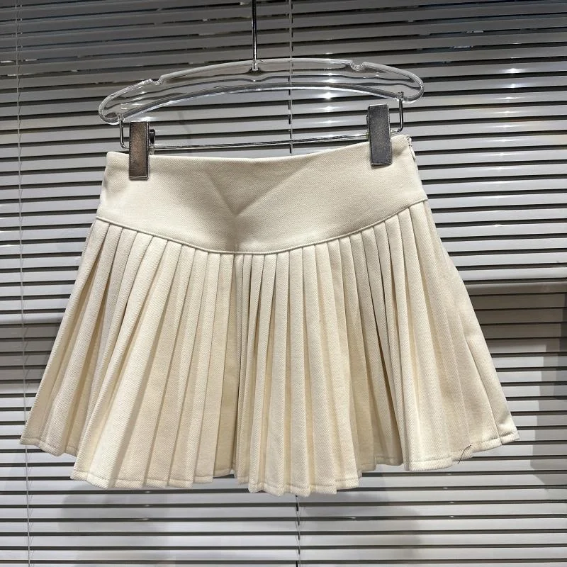 

Winter ort f-length Pure Color Floing Tweed Skirt Ele Ladylike Design Faionable A-line Silhouette