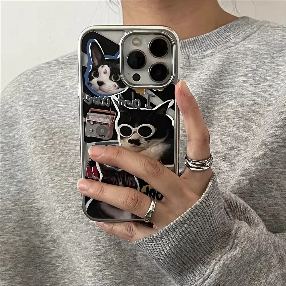 Cute Cool Cartoon Sunglasses Cat Phone Case For iPhone 17 Air 16 E 15 14 13 12 11 Pro Max Plus SE Electroplated Frame Cover