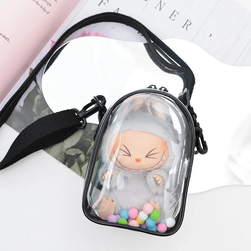 14cm Doll Protect Case Dustproof Simple Strap Model Crossbody Transparent Shoulder Pain Bag For Labubu Dolls