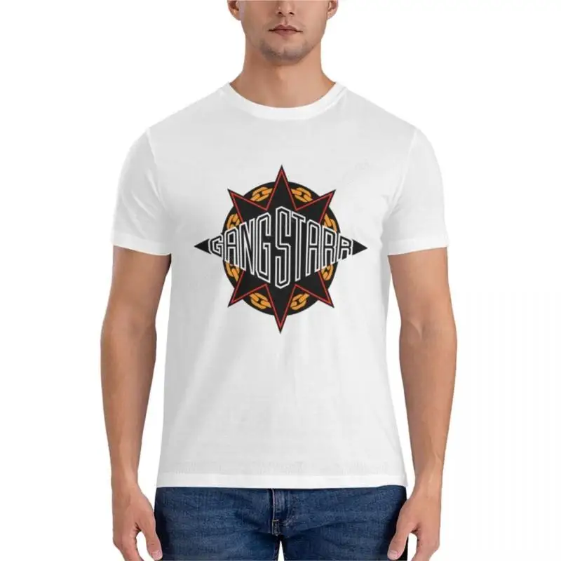 T-shirt classique en coton avec logo Gangstarr pour homme, haut graphique, blanc