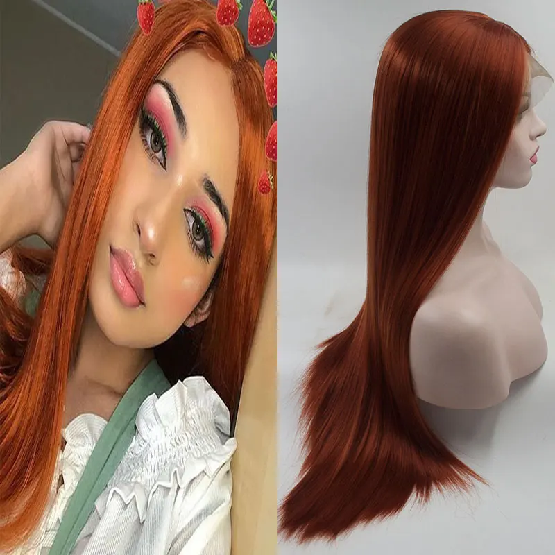 

Orange Color Long Straight Synthetic 13x4 Lace Front Wigs Glueless High Quality Heat Resistant Fiber Hair Side Parting For Women