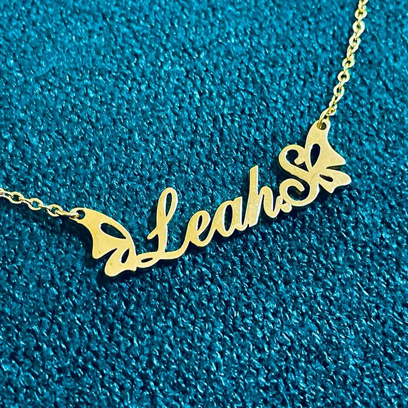 Custom Name Necklace For Women Gold Color Stainless Steel  Necklace Personality Nameplate With Heart Ribbon Jewelry Gift