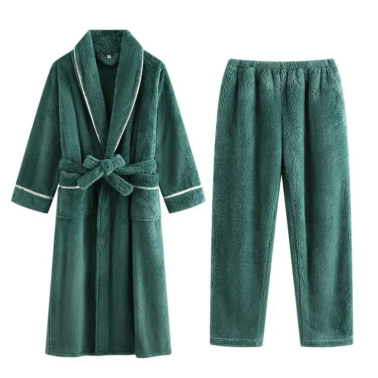 

Thicken Coral Fleece Men's Long Robe Pajamas Set Couple Sleepwear Autumn Winter Warm Flannel Bathrobe Loose Loungewear Pyjama