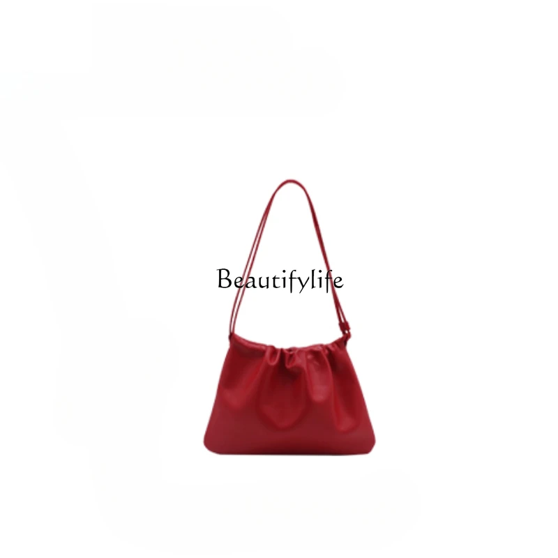 

Small and Lightweight Sheepskin Drawstring Women's One-Shoulder Underarm Cloud Bag