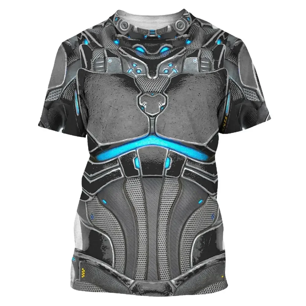 Summer Men 3d Hd Printing T-Shirt Fashion Armor Print Pattern Personality Top Loose O Collar Short-Sleeved Street Plus-Size Top